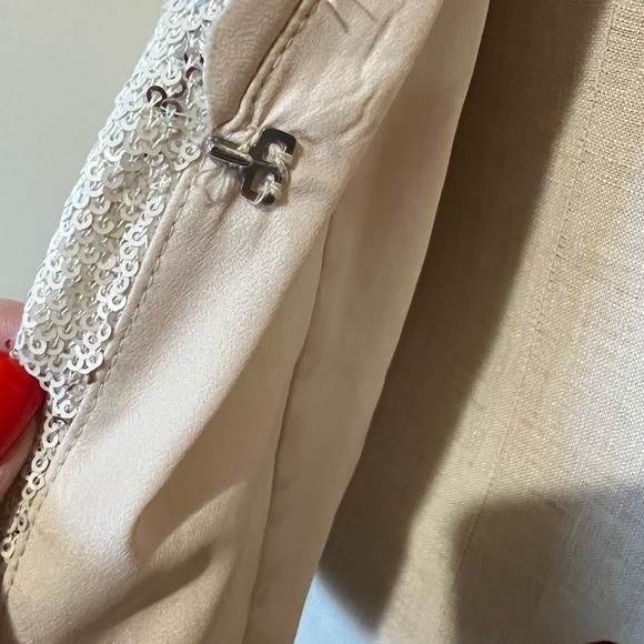 Zara Basic Size Large Cream Sequin Elbow Length Jacket Blazer Neutral Wedding - Picture 8 of 11